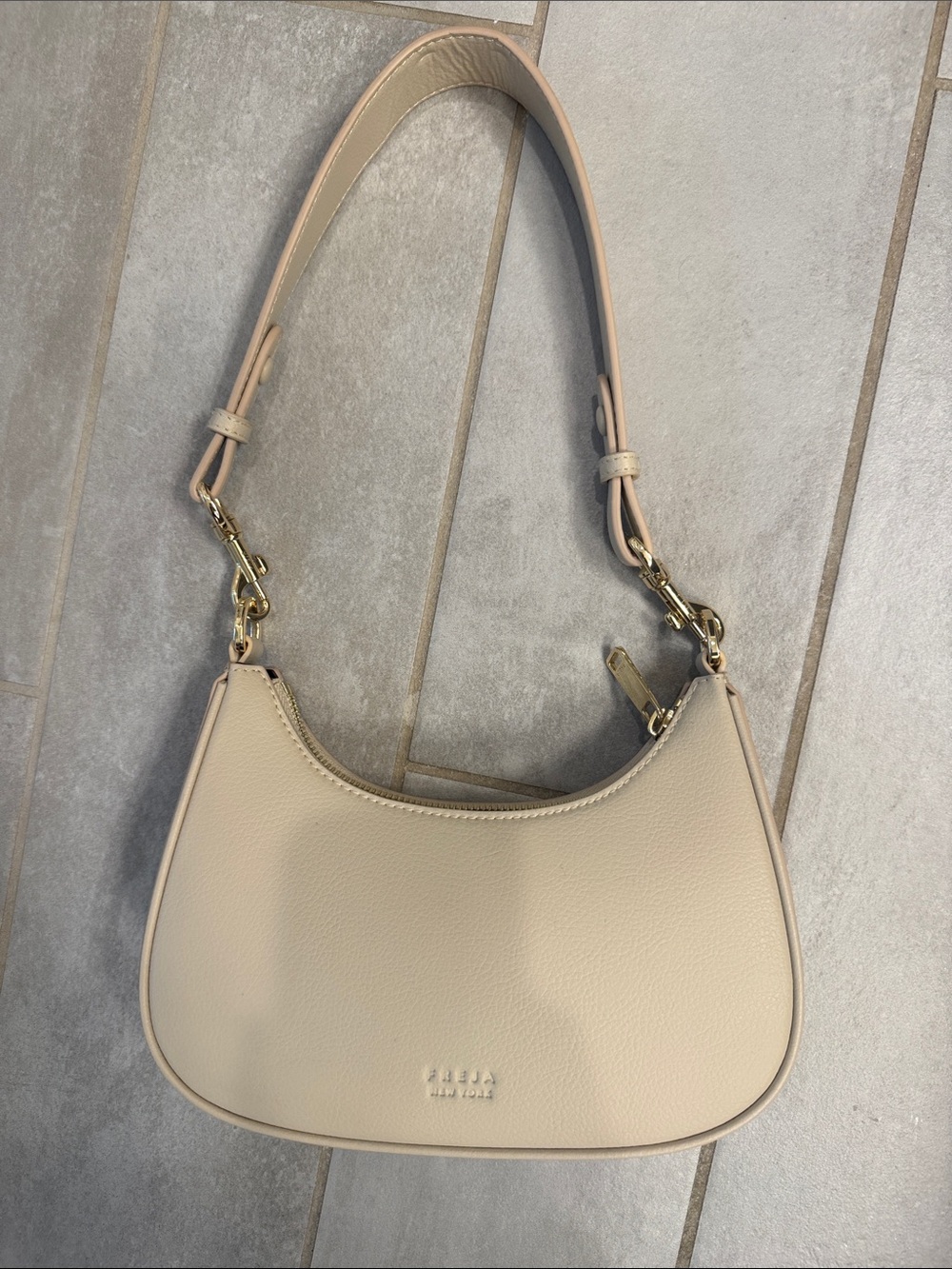 Faux Leather Shoulder Bag in Beige